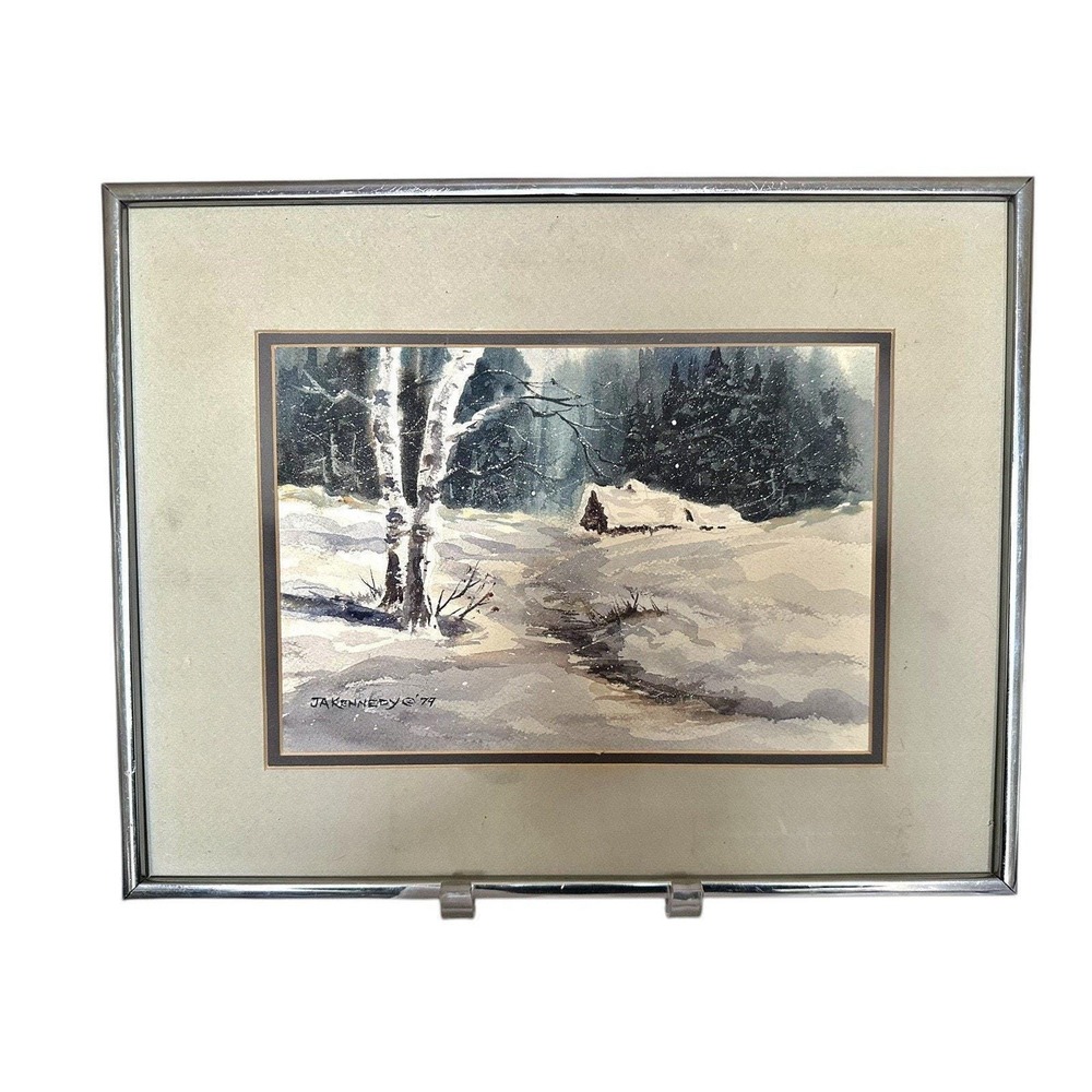 Vintage Original Watercolor Painting by Joseph A. Kennedy '79 Winter Snow Scene